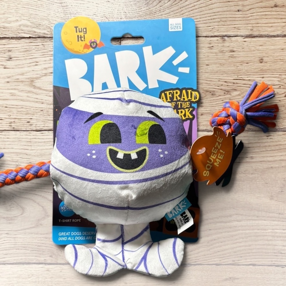 BARK Afraid of the Bark Wrapscal Mummy Plush Squeaky Rope Dog Toy Halloween NEW